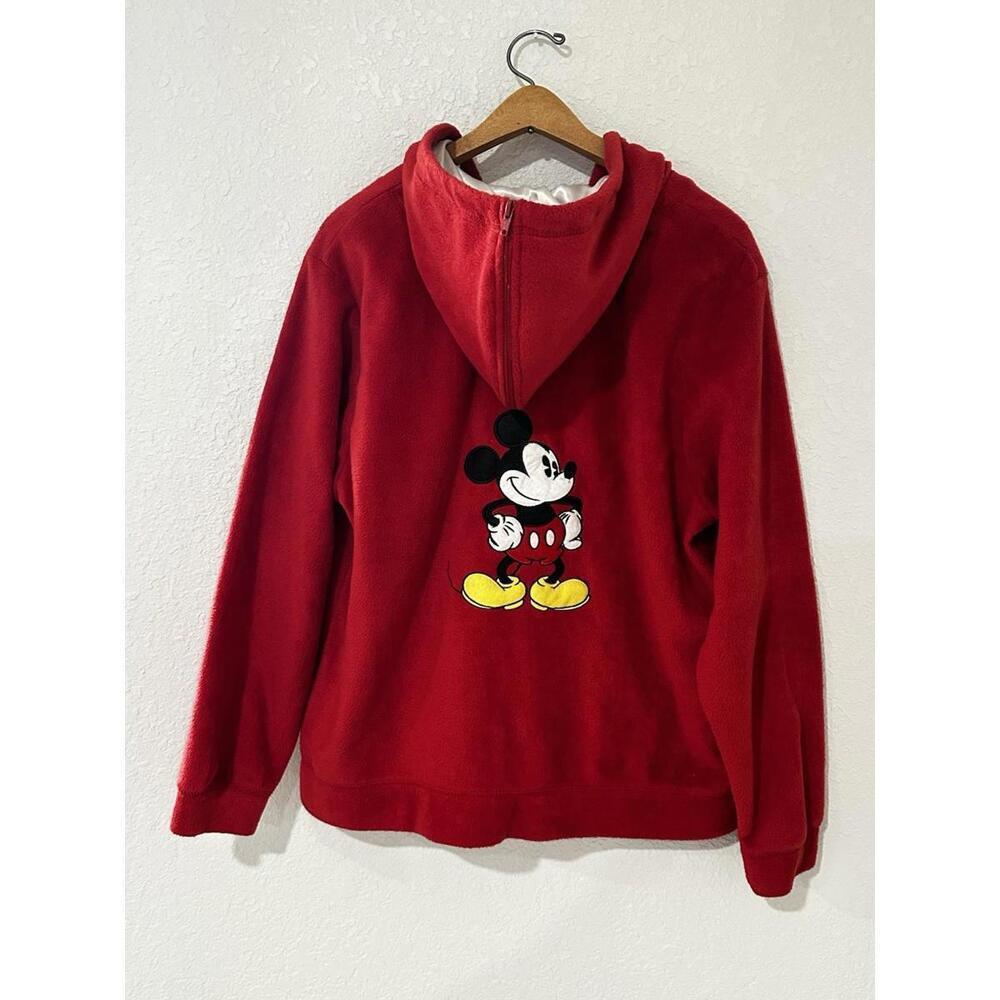 Disney Girl's Mickey Mouse Red Full Zip Hoodie Embroidery Satin Hood Fleece LG - Picture 4 of 15